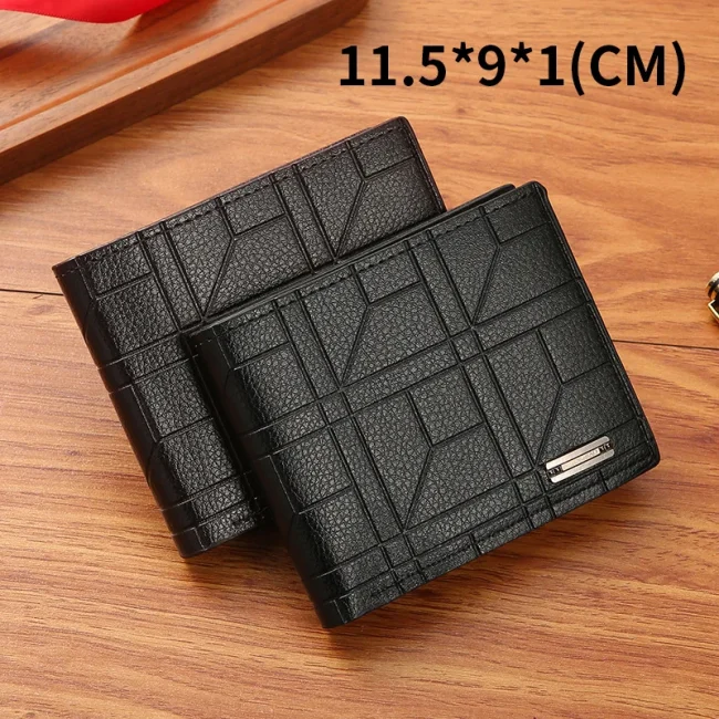 New Brand Men'S Wallet Men'S Short Wallet Youth Fashion Plaid Horizontal Soft Leather Wallet Large Capacity Multi Card Wallet 1