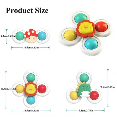 3PC Set Suction Cup Spinning Cartoon Animal Spinner Toys For Kids Window High Chair Tray Bath Table Travel for Children Gift 6