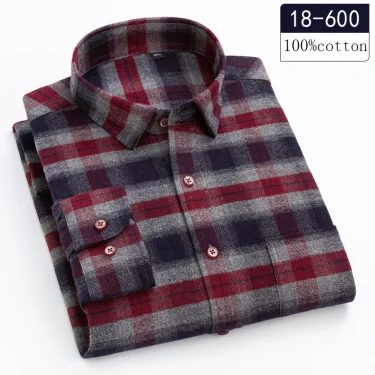 New in shirt high-quality plus size 100%cotton sanding long-sleeve shirts for men casual shirt plaid tops single pocket clothes 3
