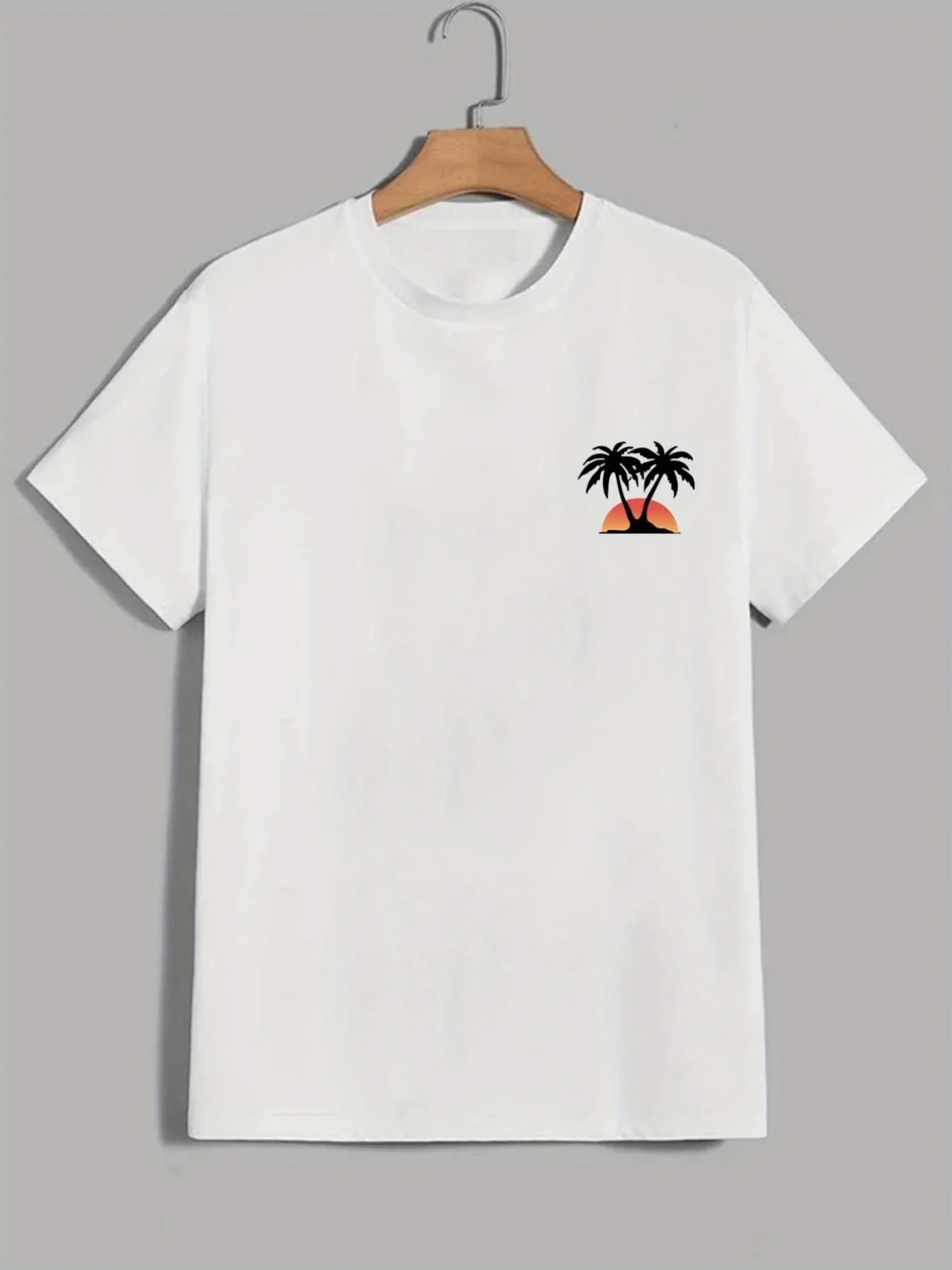 Men's Summer Loose Fit 100 Cotton Palm Tree Graphic Print T-shirt Tops 5