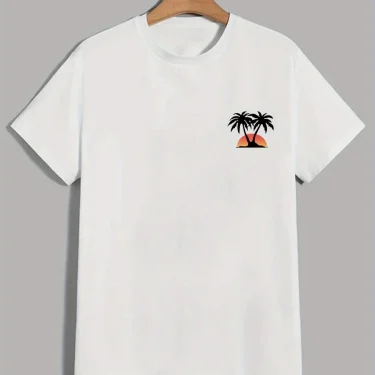 Men's Summer Loose Fit 100 Cotton Palm Tree Graphic Print T-shirt Tops 5
