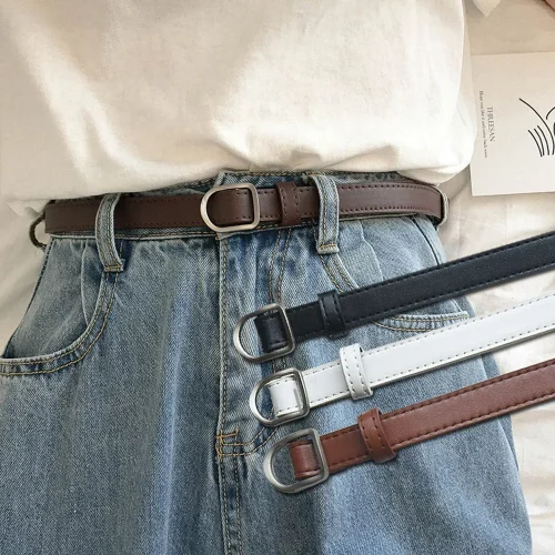 Casual No-hole Buckle Belts for Women Vintage Belt Luxury Designer Belts Men Summer Dress Jeans Coat Thin PU Leather Waist Strap 1