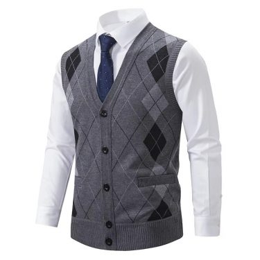 Spring Autumn Male Vest Sleeveless Sweater Fleece Warm Knitted Jackets Checkered Business Casual Button Up Coat Men's Clothing
