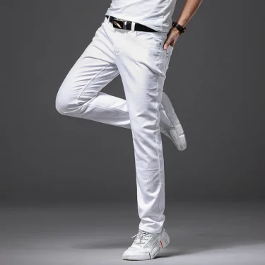 Men White Jeans Fashion Casual Classic Style Slim Fit Soft Trousers Male Brand Advanced Stretch Pants 4