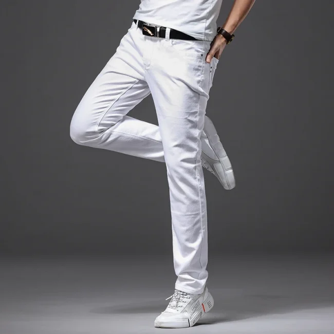 Men White Jeans Fashion Casual Classic Style Slim Fit Soft Trousers Male Brand Advanced Stretch Pants 4