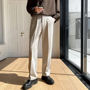 New Draped Straight Men Pants Fashion Business Korean Loose Casual White Black Gray Wide-leg Trousers Male Blazer Suit Pants 4