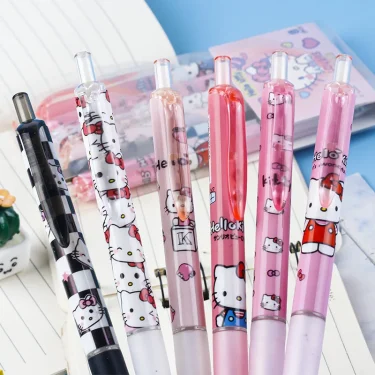 6pcs Series 0.55mm Sanrio Hello Kitty Kuromi Gel Pen Cartoon Cute Press Pen Black Refill Y2k School Stationery Supplies 4