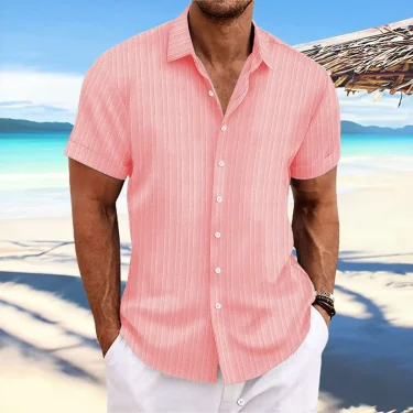 Men's striped jacquard lapel casual fashion comfortable loose short sleeve Hawaiian multicolor shirt 6