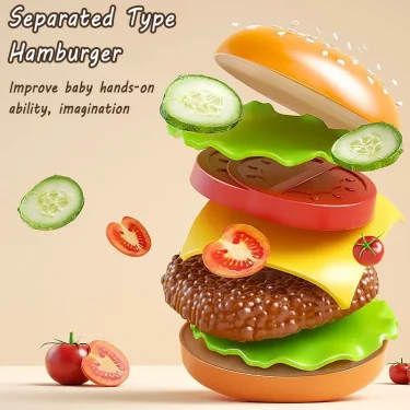 Children Kitchen Girl Toys Simulation Make Hamburger Pizza Fries Pretend Play Food Cooking Cutting Game Party Activity Game Toys 5