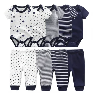 Unisex 6/9/10Pieces Cotton New Born Bodysuits+Pants Baby Girl Clothes Sets Cartoon Print Short Sleeve Baby Boy Clothes Bebes 6