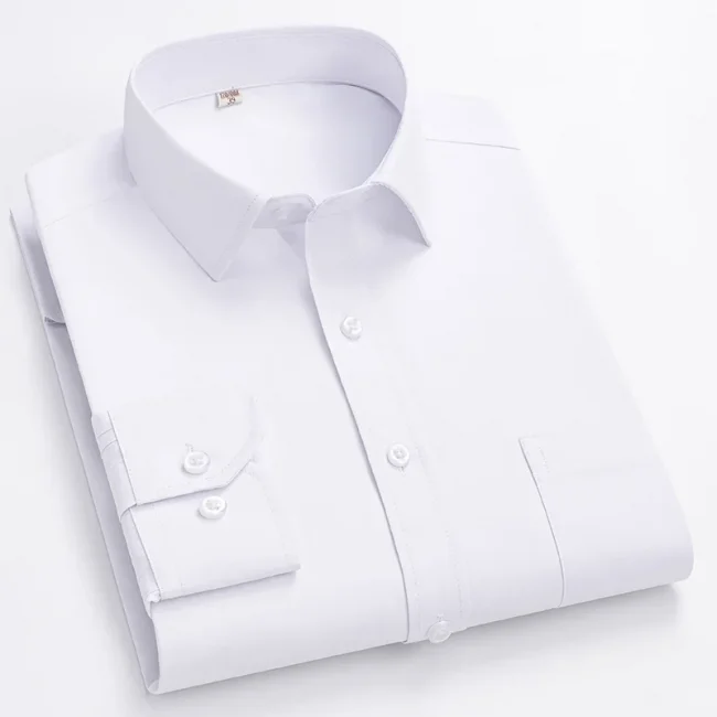 Men's Formal Shirt Long Sleeve S~8XL Oversized Office Solid Color Striped Anti-wrinkle Non-ironing Fashion Business White Shirts 2