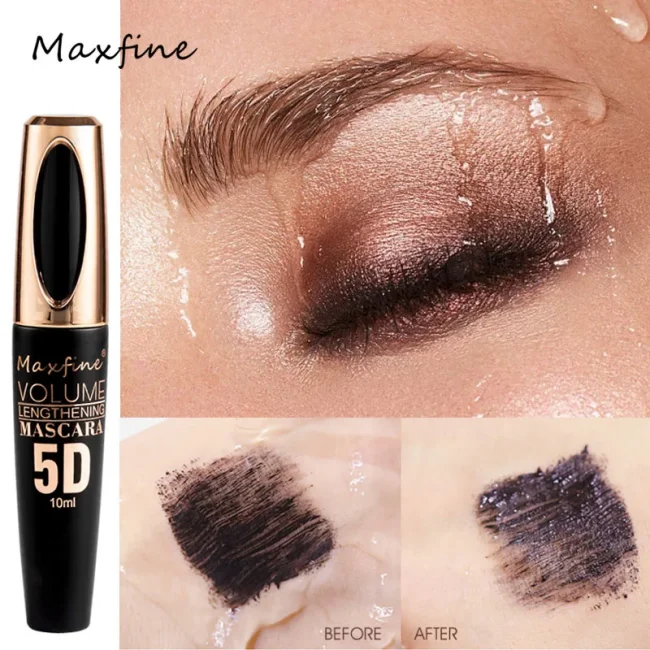 MAXFINE 5D Silk Fiber Eyelash Mascara, the Black Amount and Length of Mascara Are Strong and Lasting, Waterproof and Non-caking 4