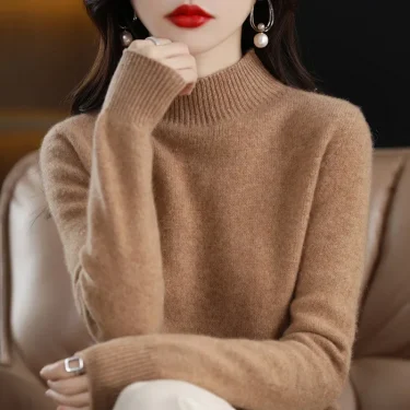 Autumn Winter Women Sweater Korean Fashion Warm Bottoming Shirts Half High Collar Basic Knitwear Solid Long Sleeve Pullovers 6