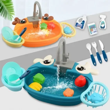 Kids Kitchen Sink Toys Electric Dishwasher Playing Toy with Running Water Pretend Play Food Fishing Toy Role Playing Girls Gift 6
