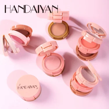 Handaiyan eye shadow highlight powder blusher three in one plate moonlight stone glitter powder face nose shadow portable 2
