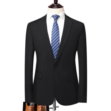 Blazer New Men's Fashion Business Solid Color British Style Professional Work Groom Wedding Dress Best Man Blazer Jacket 2