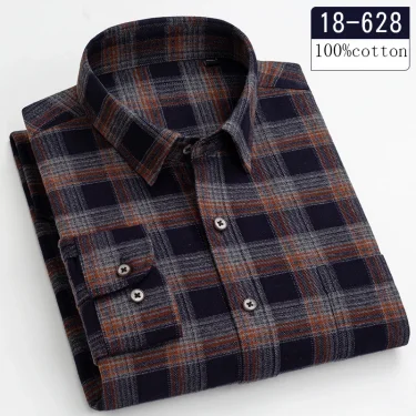 New in shirt high-quality plus size 100%cotton sanding long-sleeve shirts for men casual shirt plaid tops single pocket clothes 5