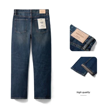 SIMWOOD Autumn New loose Straight 13.5oz Fabric Washed Vintage Jeans Men Classical Plus Size Denim Trousers 4