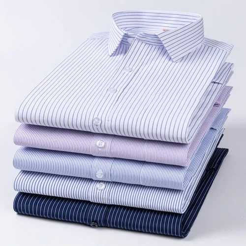 Men's Formal Shirt Long Sleeve S~8XL Oversized Office Solid Color Striped Anti-wrinkle Non-ironing Fashion Business White Shirts 1