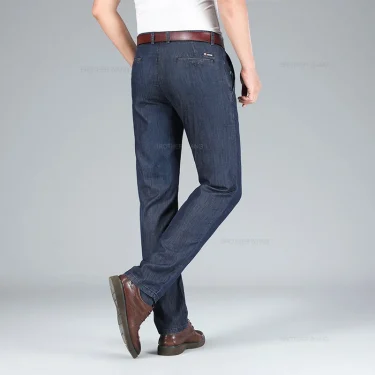 Summer Ultra-thin Men's Lyocell Jeans Classic High-waist Business Straight Drape No-iron Denim Trousers Brand Male Pants 5