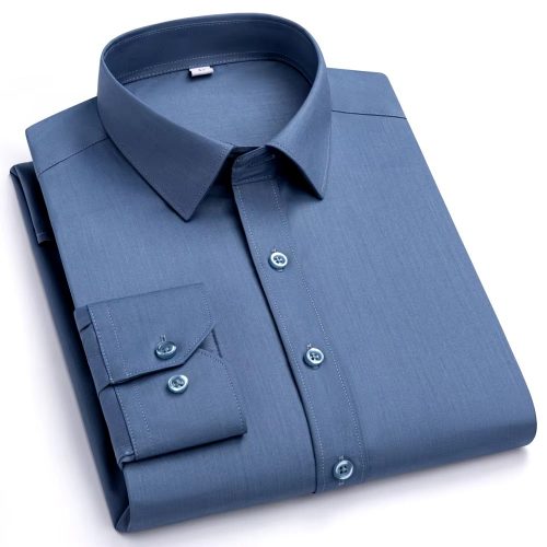 Men's Smooth Slight Strech Bamboo Fiber Dress Shirt Without Pocket Comfortable Soft Regular Fit Long Sleeve Easy Care Shirts