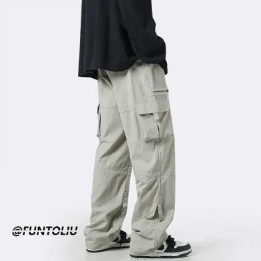 Deep Green Multi-pocket Cargo Pants Men's Autumn Japanese Trendy Straight-leg Loose-fit Casual Pants Niche Zip-up Dropshipping 4