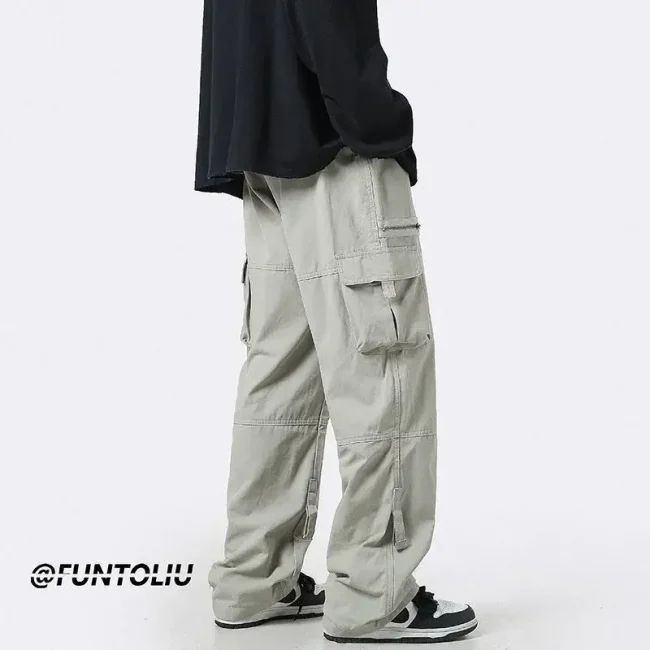 Deep Green Multi-pocket Cargo Pants Men's Autumn Japanese Trendy Straight-leg Loose-fit Casual Pants Niche Zip-up Dropshipping 4