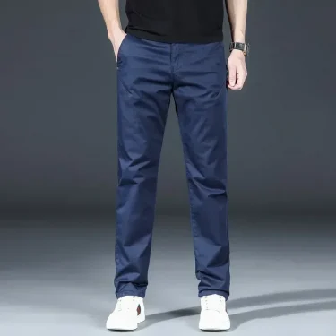 Straight Casual Pants Men Clothing Cotton Khaki Roayl Blue Trousers For Male Spring Autumn Black Pants Regular Fit 1