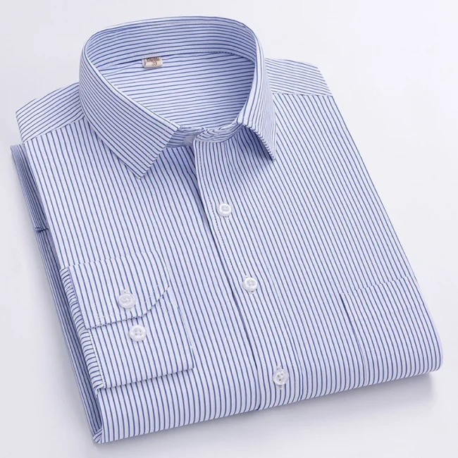 Men's Formal Shirt Long Sleeve S~8XL Oversized Office Solid Color Striped Anti-wrinkle Non-ironing Fashion Business White Shirts 4