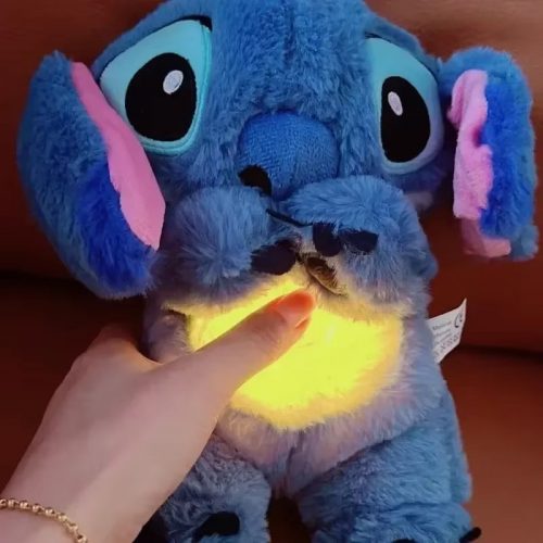 New Lilo&Stitch Plush Doll Breath Child Peluche Kawaii Soothes Toy Anime Baby Music Light Sleep Toys Pink Stitch Kid Gifts