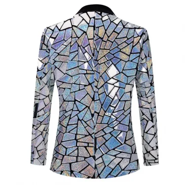 Luxury Laser Sequin Tuxedo Blazer Jacket Men One Button Shawl Lapel Dress Suit Blazer Male Party Stage Prom Singer Costume Homme 2