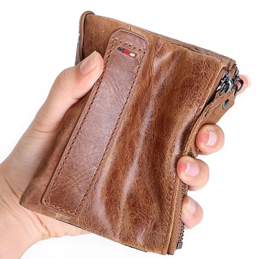 Leather Men Wallets Name Customized 100% Genuine Cow Leather Short Card Holder Leather Men Purse High Quality Male Wallet 5