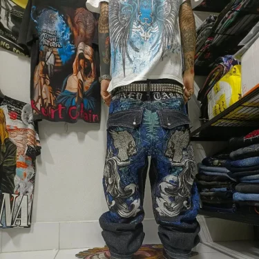 Streetwear Fashion New Oversized Print Baggy Jeans Men Y2K Harajuku Vintage Pop Gothic High Waist Casual Wide Leg Pants Trousers 1