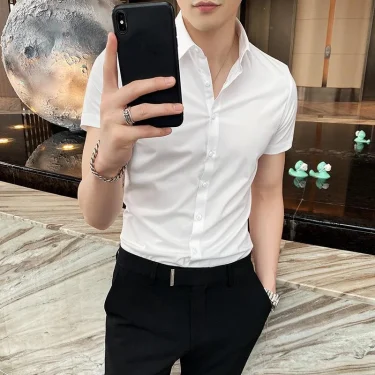 Black Man Tops Plain Shirts And Blouses For Men Short Sleeve Clothing With Collar Luxury Social Aesthetic Designer Original Cool 2
