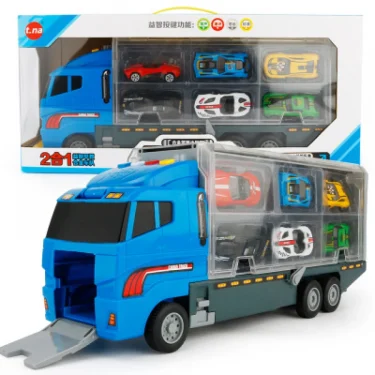 Big Construction Car with 6pcs Mini Cars Kids Toy Container Transporter Engineering Vehicle Fire Truck Racing Car Children Gifts 2