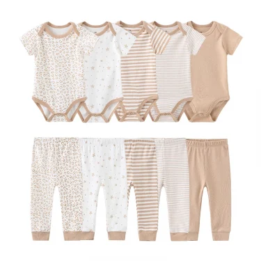 Unisex 6/9/10Pieces Cotton New Born Bodysuits+Pants Baby Girl Clothes Sets Cartoon Print Short Sleeve Baby Boy Clothes Bebes 5