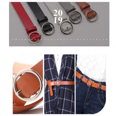 NEW High-end Round Women Belt Fashion Waist Belt Leather Metal Buckle For Ladies Leisure Dress Jeans Decoration Waistband 2