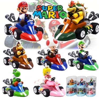 Super Mario Bros Karting Luigi Bowser Princess Peach Yoshi Toad Action Figure Toys Pull Back Car Anime Game Doll Gifts for Kids 1