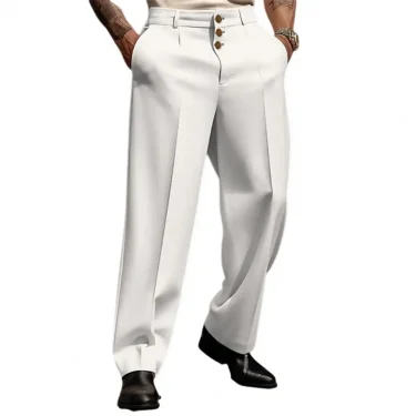 Men Suit Pants Elegant Men's Business Suit Pants with Straight Loose Fit Soft Pockets Button Closure Mid Waist Formal for Office 4