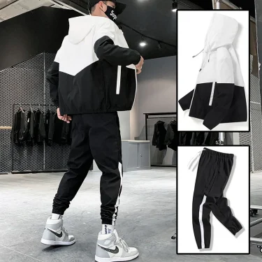 Men Tracksuit Casual Joggers Hooded Sportswear Jackets And Pants 2 Piece Sets Hip Hop Running Sports Suit 2