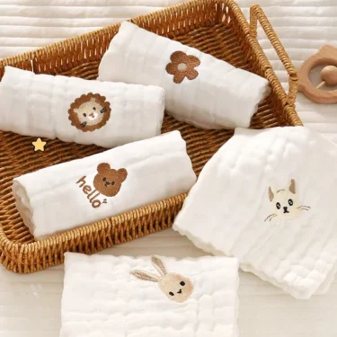 Baby Saliva Towels Toddler Soft Washcloth Burp Cloth 6 Layer Cotton Embroidery Hand Face Wipes Newborn Bib Kids Handkerchief 2