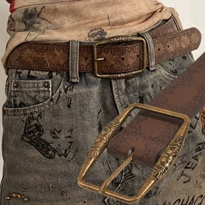 Pattern Print Retro Y2K Belts For Women Luxury Designer Brand Buckle Pin Waist Belt Female Pu Leather Hip Hop Fashion Waistband 1