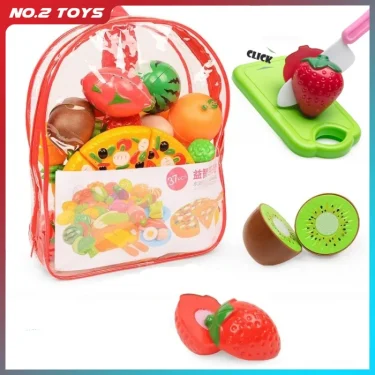 Cutting Play Food Toys Kitchen Pretend Fruit and Vegetables Accessories with Shopping Storage Basket Educational Toy for Toddler 1