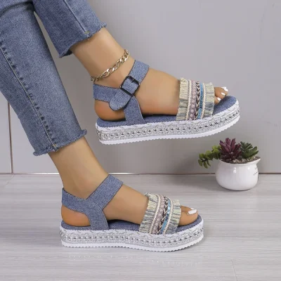 2024 Summer New Platform Sandals  Buckle Flat Roman Sandals Comfortable Women's Sandals 3