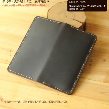 Handmade Vintage Crazy horse Genuine Leather Wallet men Leather long wallet clutch bag male purse money clips money bag 3