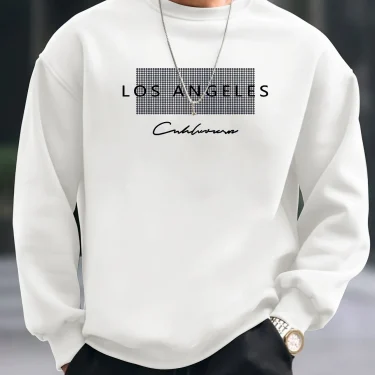 Men's autumn and winter fashionable casual loose Los Angeles letter printed fleece pullover round neck long sleeved sweatshirt 3