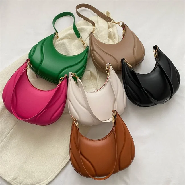 Retro Solid Color Shoulder Bags For Women Simple Leather Handbags Ladies Underarm Bags 6