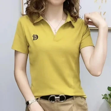 Polo T Shirt for Women Short Sleeve New Summer V-neck Letter Pullover Knitted Tees Female Clothing Plus Size Ladies Tops 5