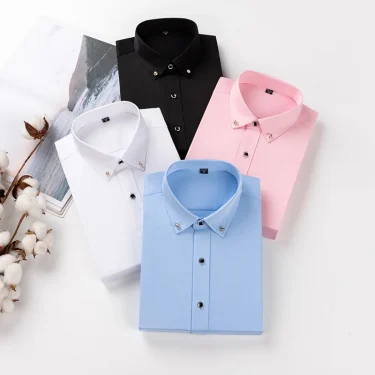 Diamond Button Shirt For Mens Long Sleeve Solid Color Stretch Slim Business Male No-Iron White Social Shirts Blouse Men Clothing 3