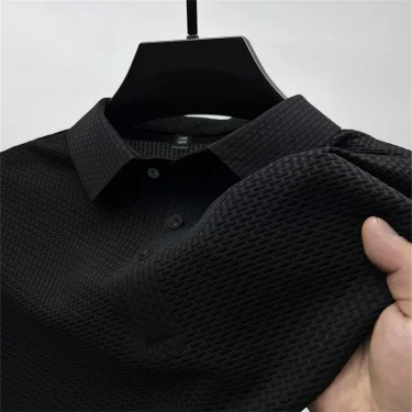Hawaiian Men's Beach Style Fashion High-End Mesh Ice Silk Wrinkle Resistant Lightweight Breathable Button Check POLO Shirt 6